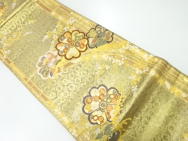 JAPANESE FUKURO OBI / WOVEN SAKURA & FLOWER CLASSICAL PATTERN